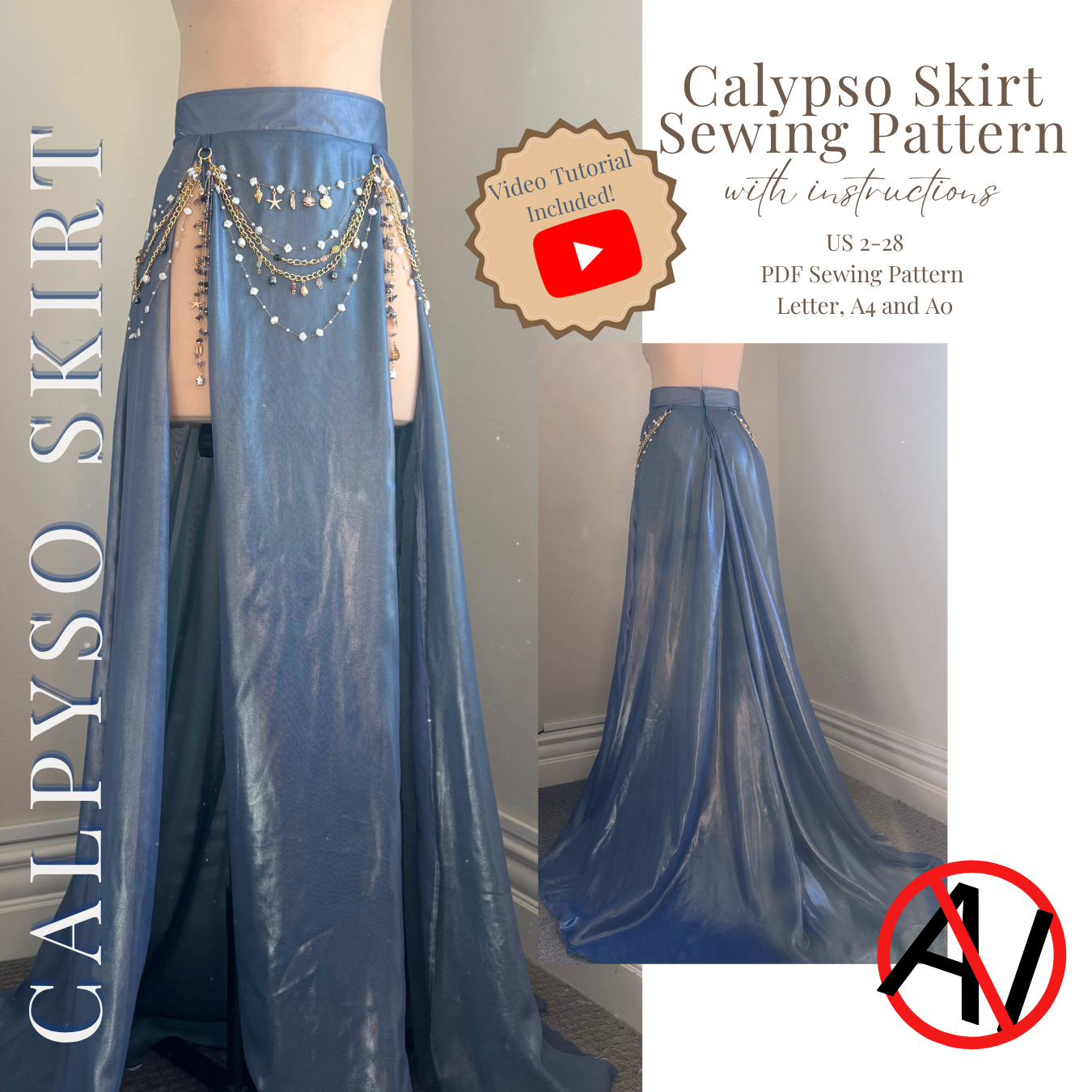The Calypso Double Slit Skirt PDF Sewing Pattern Sizes 2-28 Video Tutorial Included!