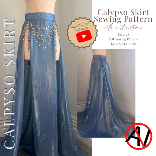 The Calypso Double Slit Skirt PDF Sewing Pattern Sizes 2-28 Video Tutorial Included!