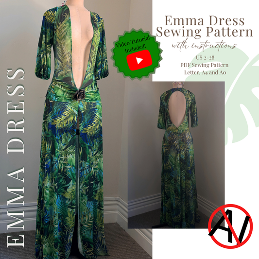The Emma Dress PDF Sewing Pattern Sizes 2-28 With Video Tutorial