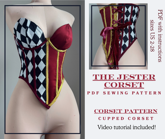 The Jester Corset PDF Sewing Pattern | US Sizes 2-28 Video Tutorial included!