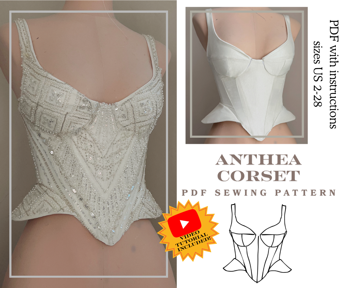 Anthea Corset Sewing Pattern PDF | Sizes 2-28 Video Tutorial Included!