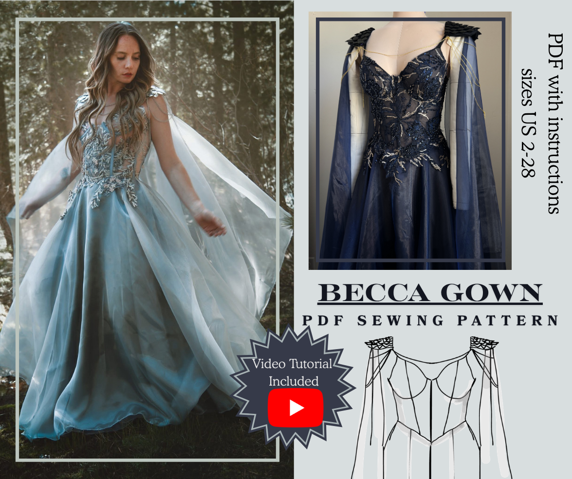 Becca Gown Sewing Pattern PDF Sizes 2-28 with Video Tutorial