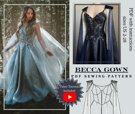 Becca Gown Sewing Pattern PDF Sizes 2-28 with Video Tutorial