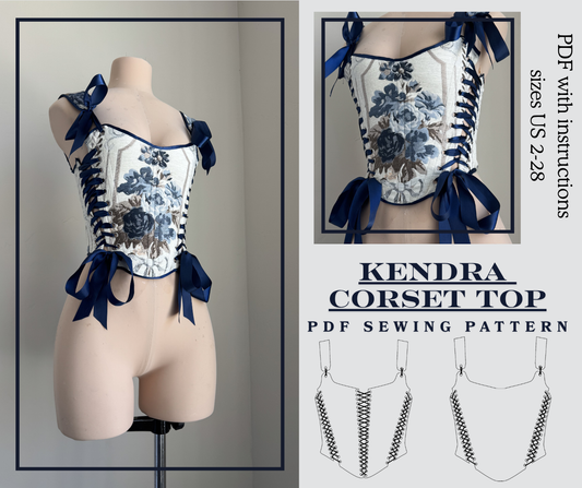 Kendra Corset Top Sewing Pattern PDF Sizes 2-28 | Upcycle Video Tutorial included