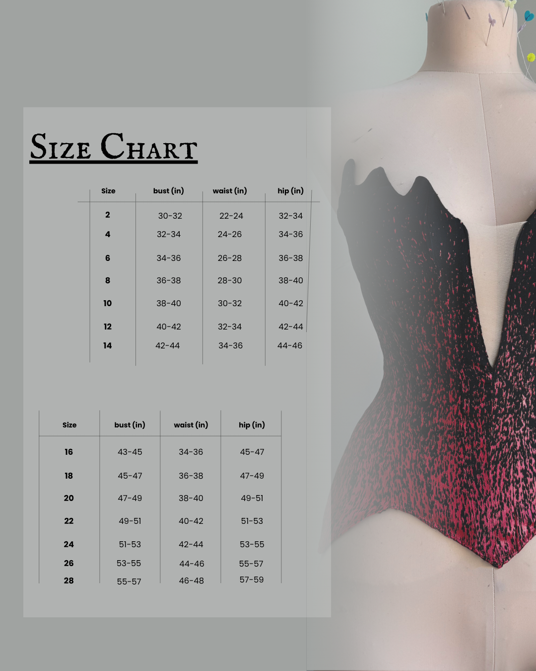 Emberwing Corset PDF Sewing Pattern Sizes 2-28 Letter, A4 & A0