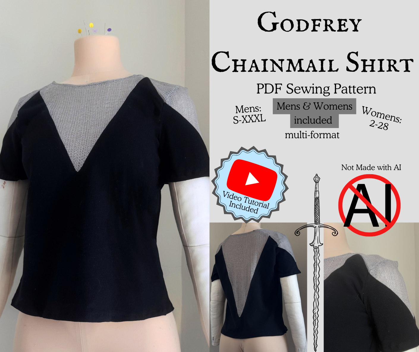 Godfrey Chainmail Shirt PDF Sewing Pattern | Video Tutorial Included!
