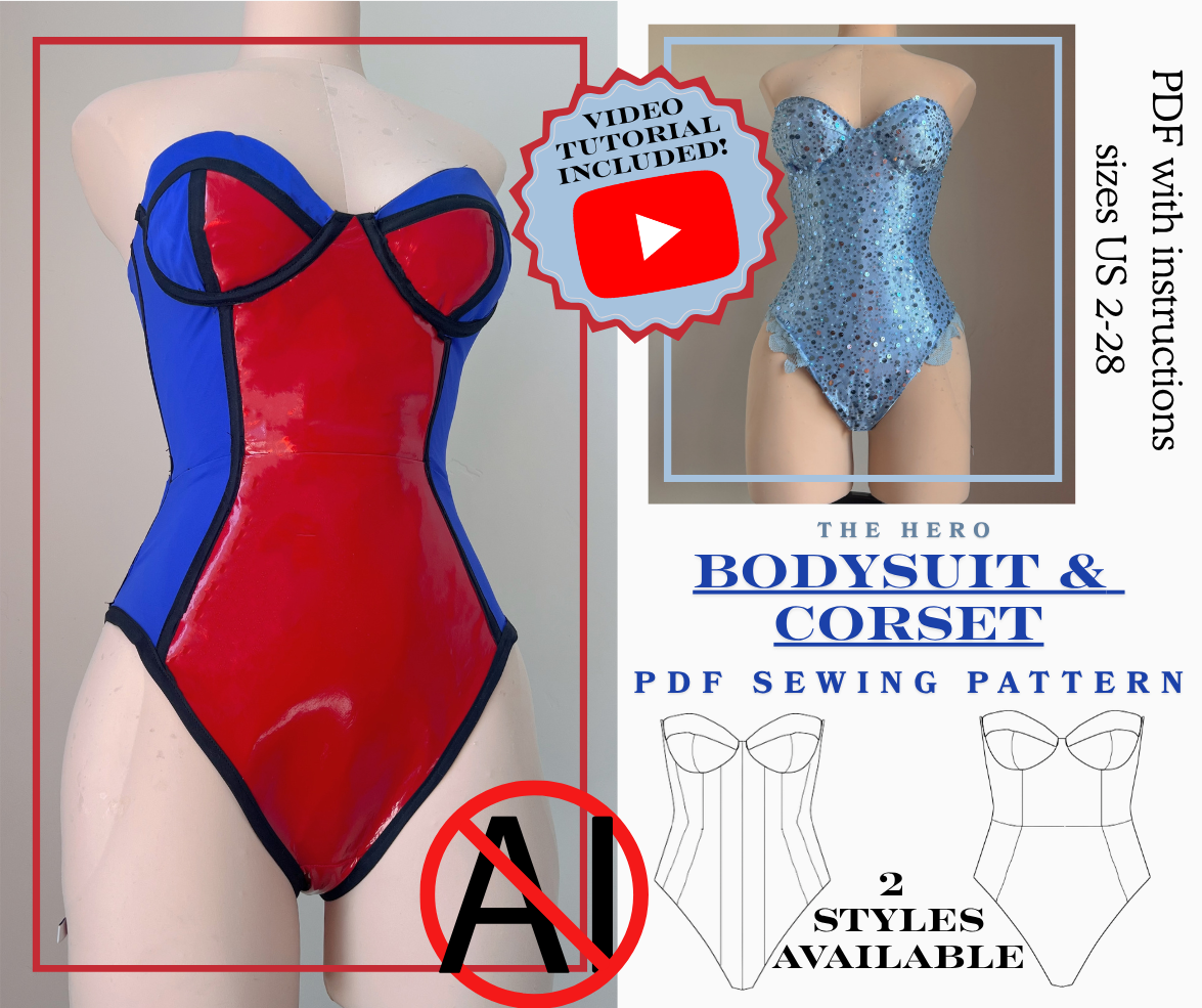 The Hero Suit PDF Sewing Pattern Bodysuit/Bunnysuit Sizes 2-28 Video Tutorial Included!