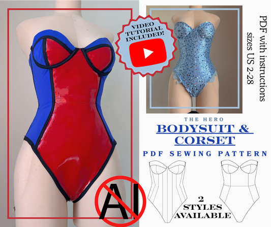 The Hero Suit PDF Sewing Pattern Bodysuit/Bunnysuit Sizes 2-28 Video Tutorial Included!