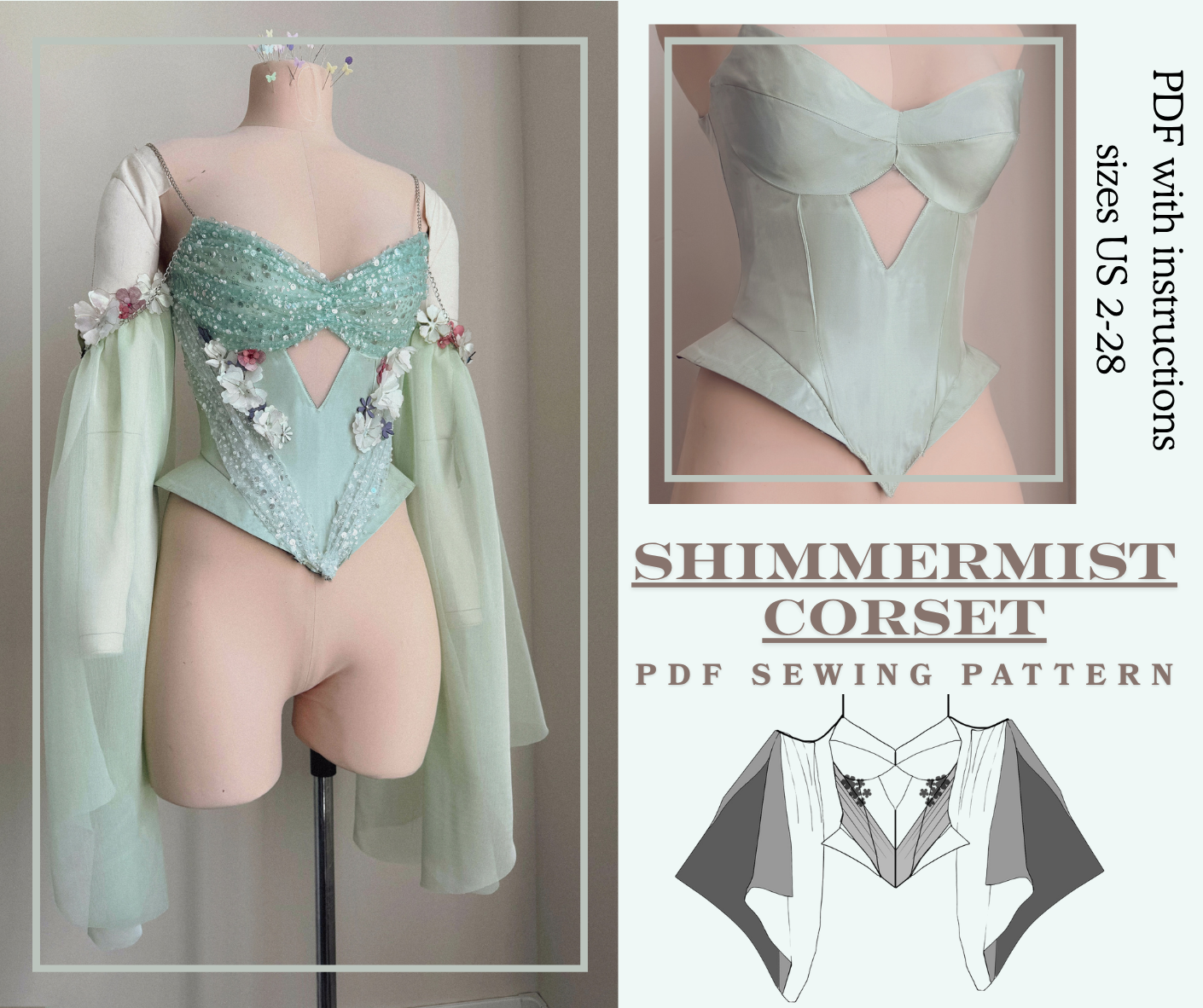 Shimmermist Corset Sewing Pattern PDF Sizes 2-28