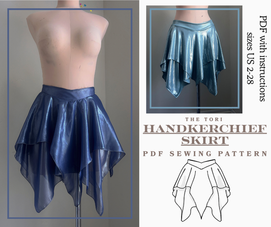 Tori Handkerchief Skirt PDF Sewing Pattern Sizes 2-28 | Fairy Skirt Video Tutorial Included